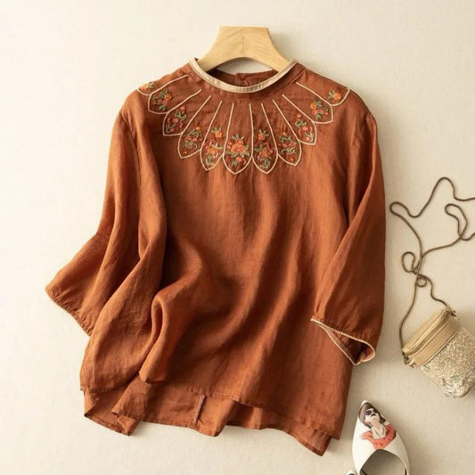Pure Cotton Queen Embroidered Back Button Top